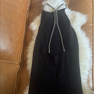 Black Halter Dress with Rhinestone Straps